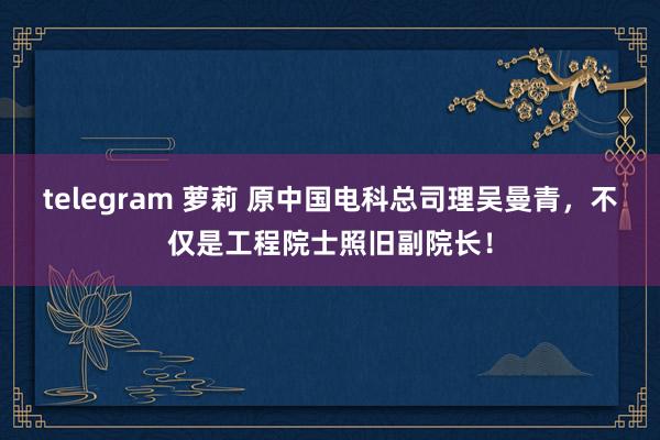 telegram 萝莉 原中国电科总司理吴曼青，不仅是工程院士照旧副院长！