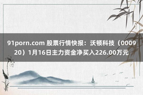 91porn.com 股票行情快报：沃顿科技（000920）1月16日主力资金净买入226.00万元